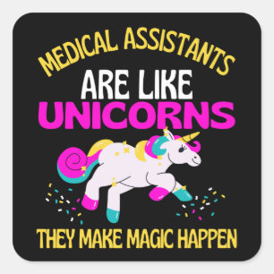 Sticker Carré Assistants Médicales Unicorn, Unicorne magique
