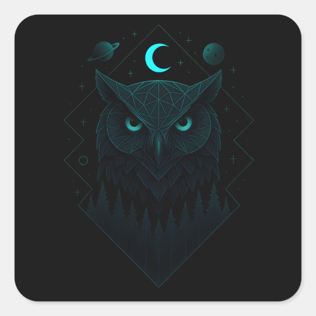 Sticker Carré Astral Owl - Cosmic Night Wisdom (Devant)