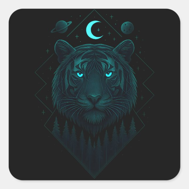 Sticker Carré Astral Tiger - Cosmic Blaze Predator (Devant)
