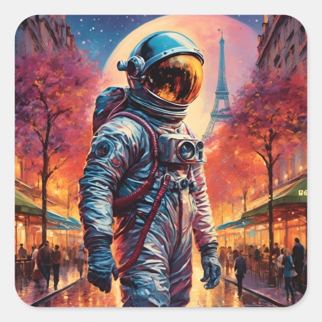 Sticker Carré astronaute à Paris (Devant)
