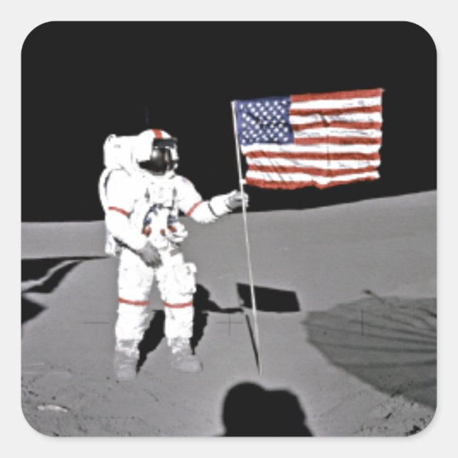 Sticker Carré Astronaute Alan Shepard, drapeau américain sur la  (Devant)