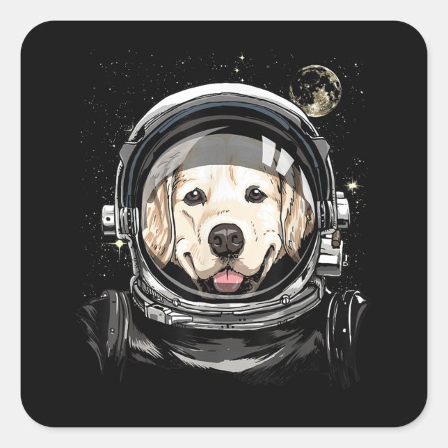 Sticker Carré Astronaute De L'Espace Golden Retriever Lover Pet  (Devant)