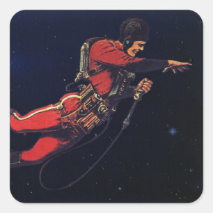 Sticker Carré Astronaute de science-fiction vintage dans l'espac