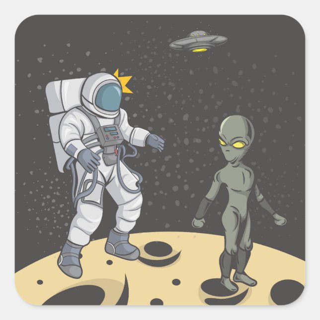 Sticker Carré Astronaute et extraterrestre   (Devant)