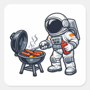 Sticker Carré Astronaute faisant griller