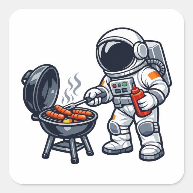 Sticker Carré Astronaute faisant griller (Devant)