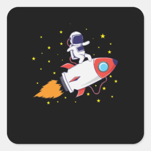 Sticker Carré Astronaute sur missile