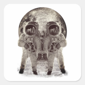 Sticker Carré Astronautes Crâne Alien