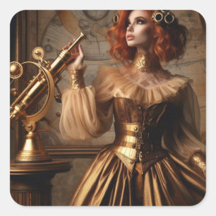 Sticker Carré Astronome en or victorien Steampunk