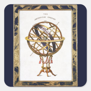 Sticker Carré Astronomie Vintage, Sphère Artificielle ou Armilla