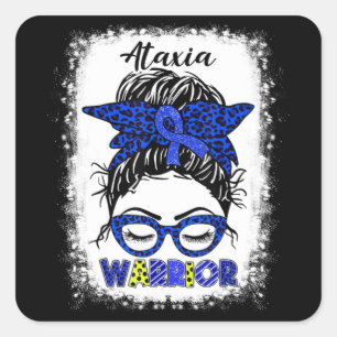 Sticker Carré Ataxia Warrior Messy Bun Blue Ribbon Femmes Ataxia
