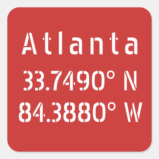 Sticker Carré Atlanta Latitude Longitude Rouge (Devant)
