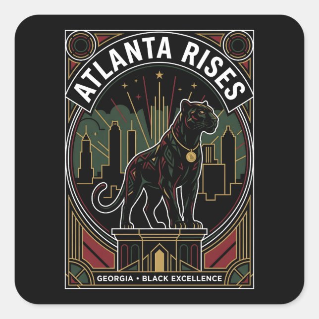 Sticker Carré Atlanta Rises Black Panther Black Excellence Art (Devant)