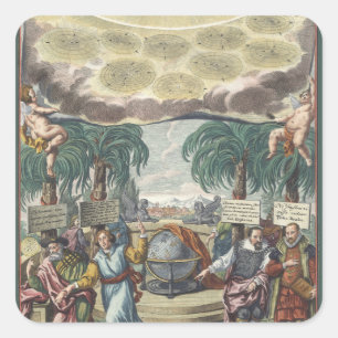 Sticker Carré Atlas Coelestis de Doppelmaier, Astronomie Vintage