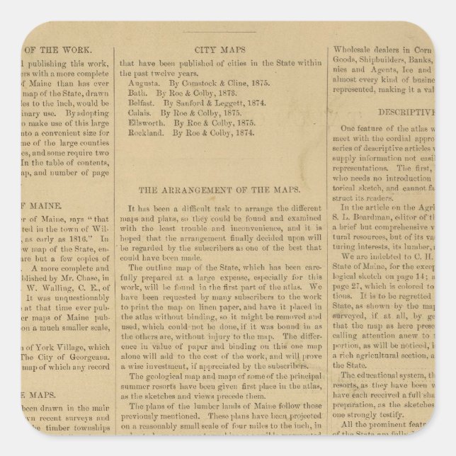 Sticker Carré Atlas de préface de l'état du Maine (Devant)