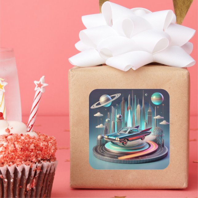 Sticker Carré Atomic Futuristic Big Fins Coupe Car (Fête)