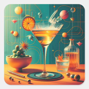 Sticker Carré Atomic Futuristic Cosmic Storm Martini