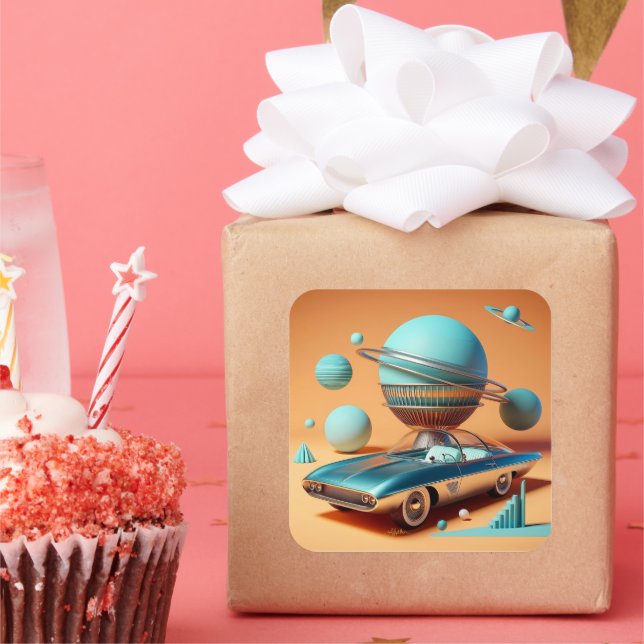 Sticker Carré Atomic Futuristic Sky View Cruiser Car  (Fête)