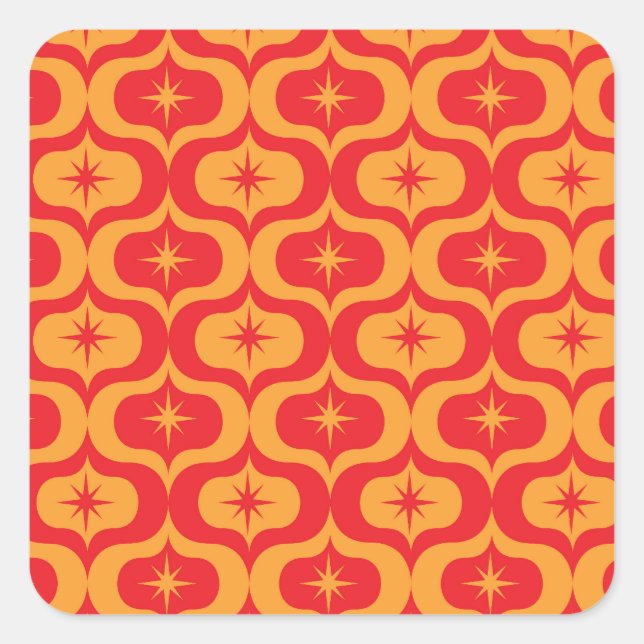 Sticker Carré Atomic Starbursts on Red and Orange Ogee Pattern  (Devant)