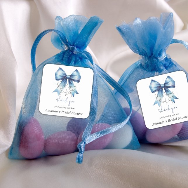 Sticker Carré Attacher le nœud Arc bleu de la fête de douche de  (Créateur téléchargé)