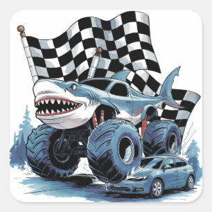Sticker Carré Attaque de requin Camion Monster Anniversaire Bash