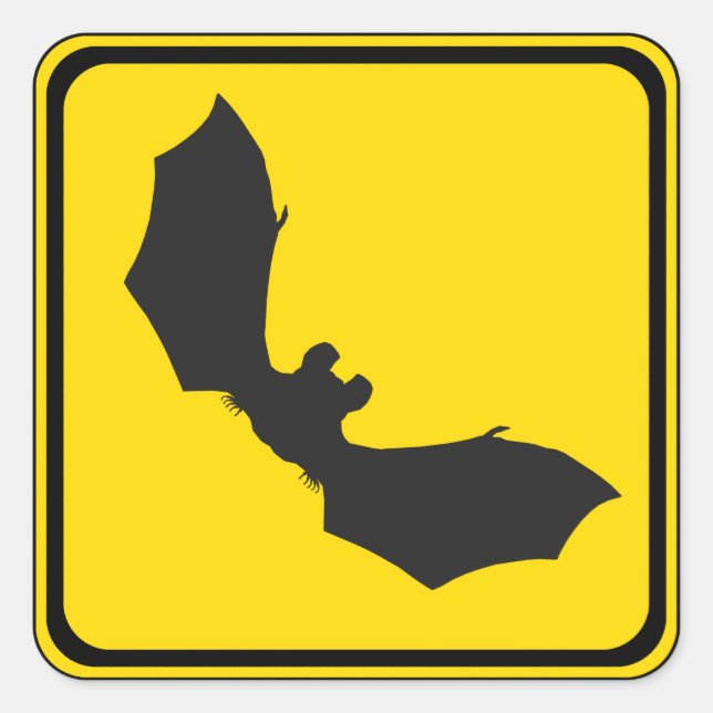 Sticker Carré Attention : chauves-souris ! (Devant)