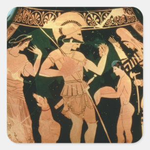Sticker Carré Attic Red vase depicting a soldier taking p