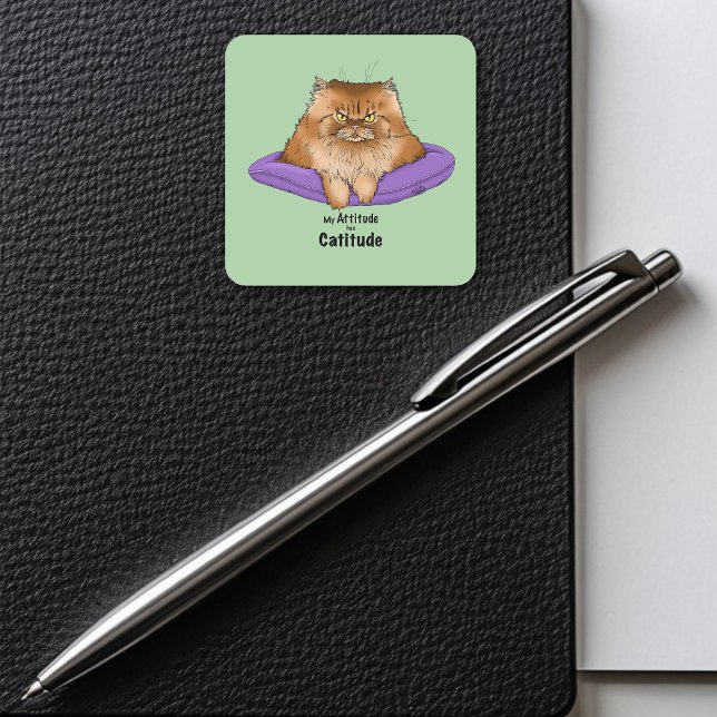 Sticker Carré Attitude de chat drôle (Créateur téléchargé)