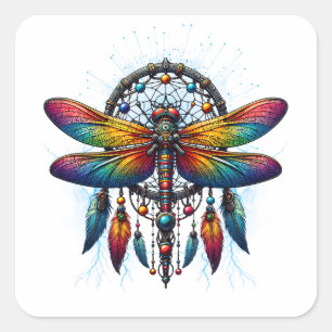 Sticker Carré Attrape-rêves Dragonfly Psychédélique Coloré Bohèm