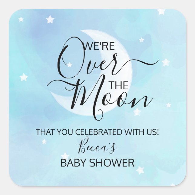 Sticker Carré Au-Dessus Du Baby shower De Merci Bleu Lune (Devant)
