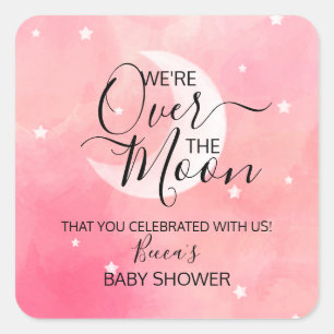 Sticker Carré Au-dessus du Baby shower de Merci rose lune