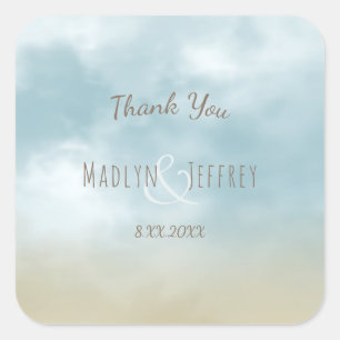 Sticker Carré Au surf de mer de la plage de la mer mariage merci