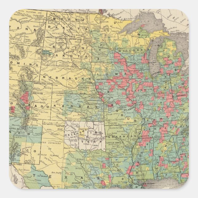 Sticker Carré Augmentation de la population des États-Unis, 1880 (Devant)