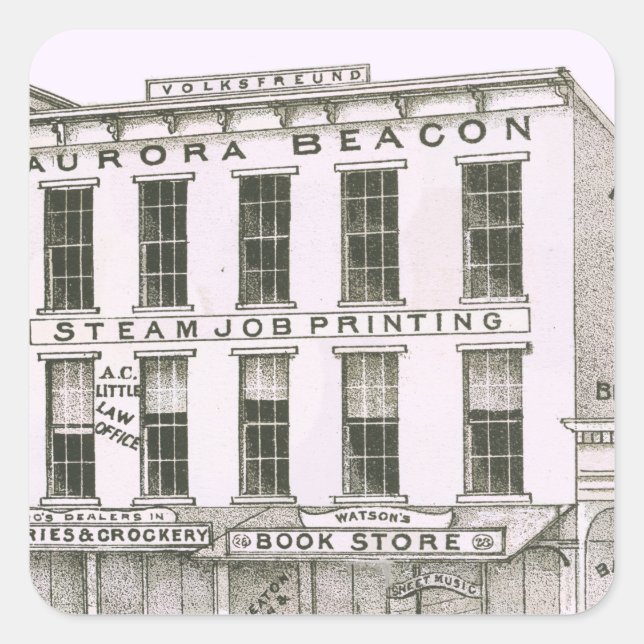 Sticker Carré Aurora Illinois Aurora Beacon News 1871 Stone Lith (Devant)