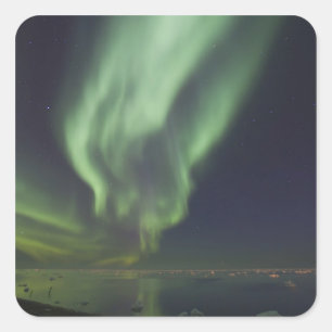 Sticker Carré Aurore boréale reflétée dans l'océan Arctique