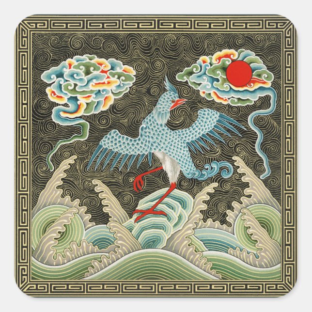 Sticker Carré Auspicious Tide & Phoenix Rising Motif chinois (Devant)