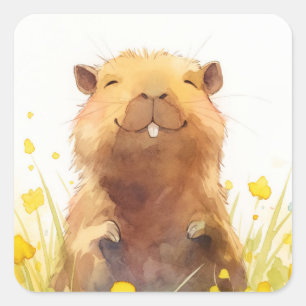 Sticker Carré Aussi heureux qu'un capybara peut l'être