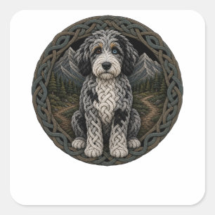Sticker Carré Aussiedoodle au nœud celtique randonnée