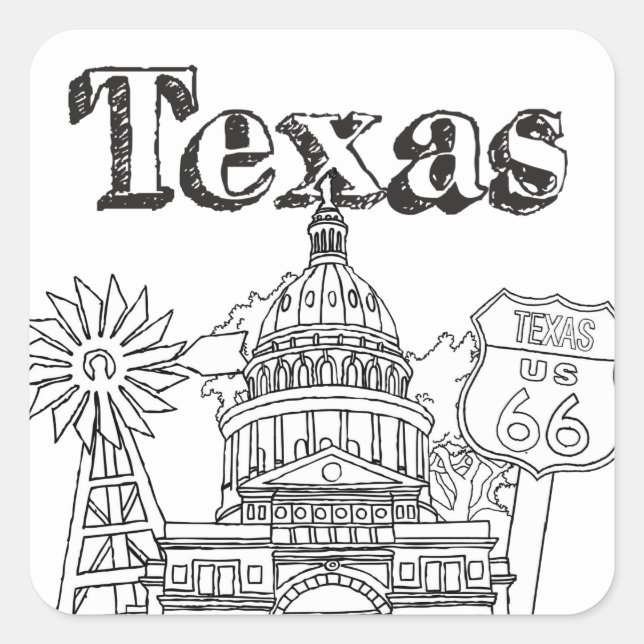 Sticker Carré Austin Texas Art Vacances Texas Souvenir Design (Devant)