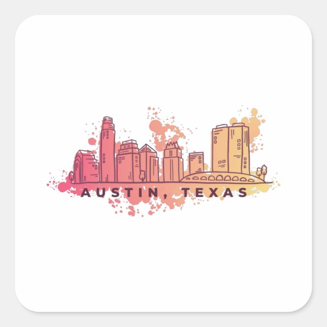 Sticker Carré Austin Texas Watercolor Skyline (Devant)