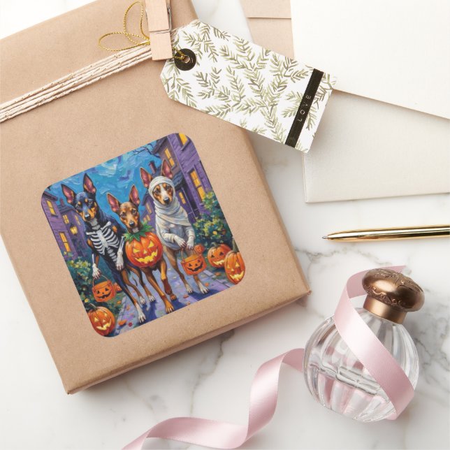 Sticker Carré Australian Kelpie Trick-or-Treating Halloween  (Cadeaux)