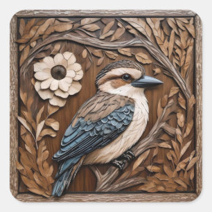 Sticker Carré Australian Kookaburra Wood Art Print