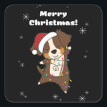 Sticker Carré Australian Shepherd Merry Christmas Winter<br><div class="desc">L'Australian Shepherd at Christmas with fairy lights. Funny animals with poists for the holidays. Also funny for Christmas in July. Dogs are cute animals and are parfait pour Christmas.</div>