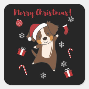Sticker Carré Australian Shepherd Merry Christmas Winter