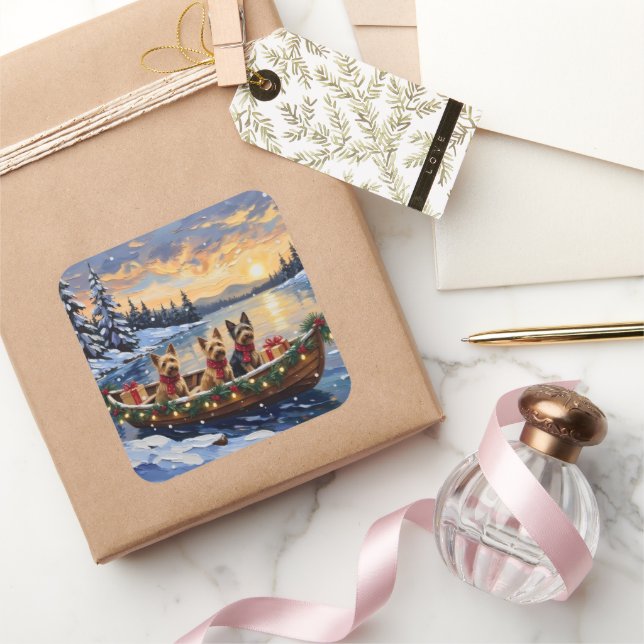 Sticker Carré Australian Terrier Christmas Boat Holiday (Cadeaux)