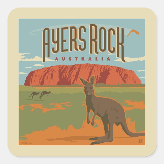 Sticker Carré Australie | Ayers Rock Kangaroos (Devant)