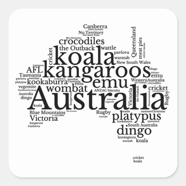 Sticker Carré Australie Carte Word Art Sac fourre-tout (Devant)