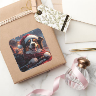 Sticker Carré Australie Kelpie Dog Roller Dessous de verre Noël