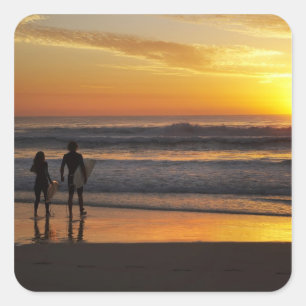 Sticker Carré Australie, Queensland, Gold Coast, Surfeurs à