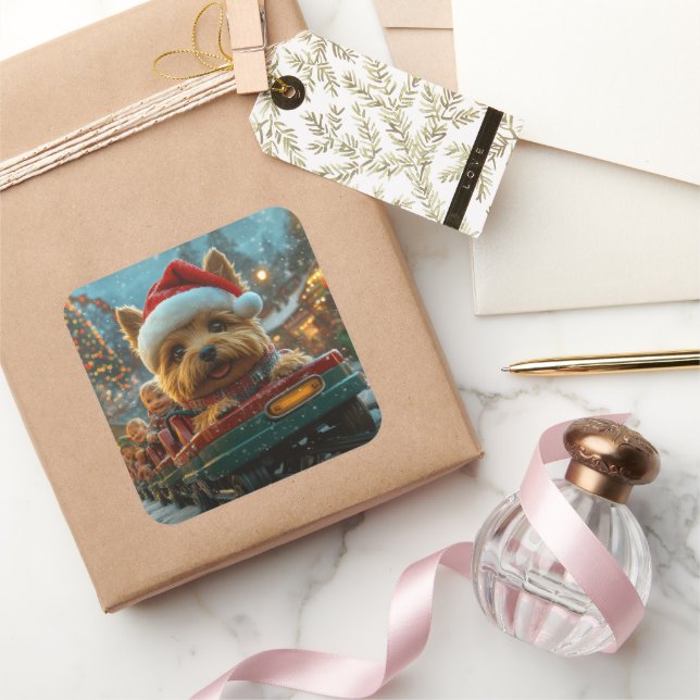 Sticker Carré Australie Terrier Dog Roller Dessous de verre Noël (Cadeaux)